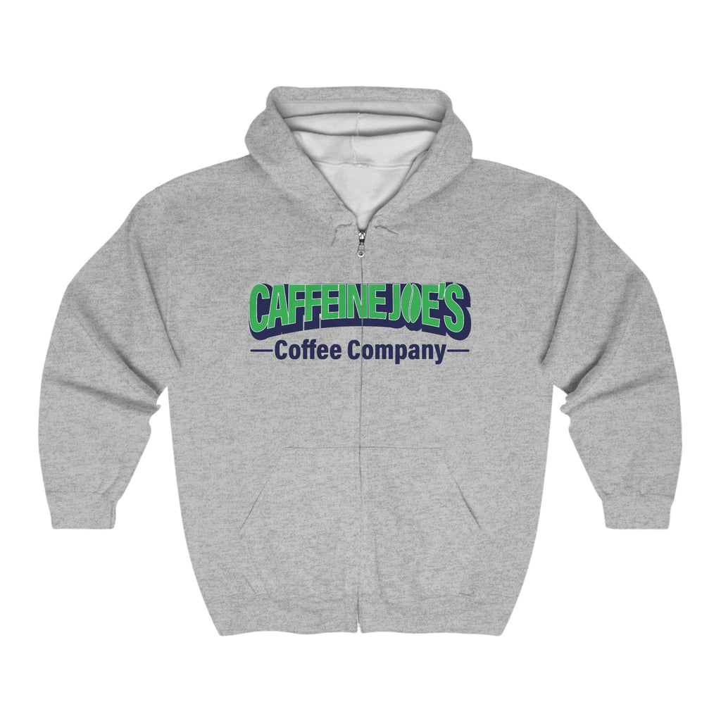 Unisex Heavy Blend full zip hooded sweatshirt by Printify, showing front view with hood and zip closure in soft fabric.