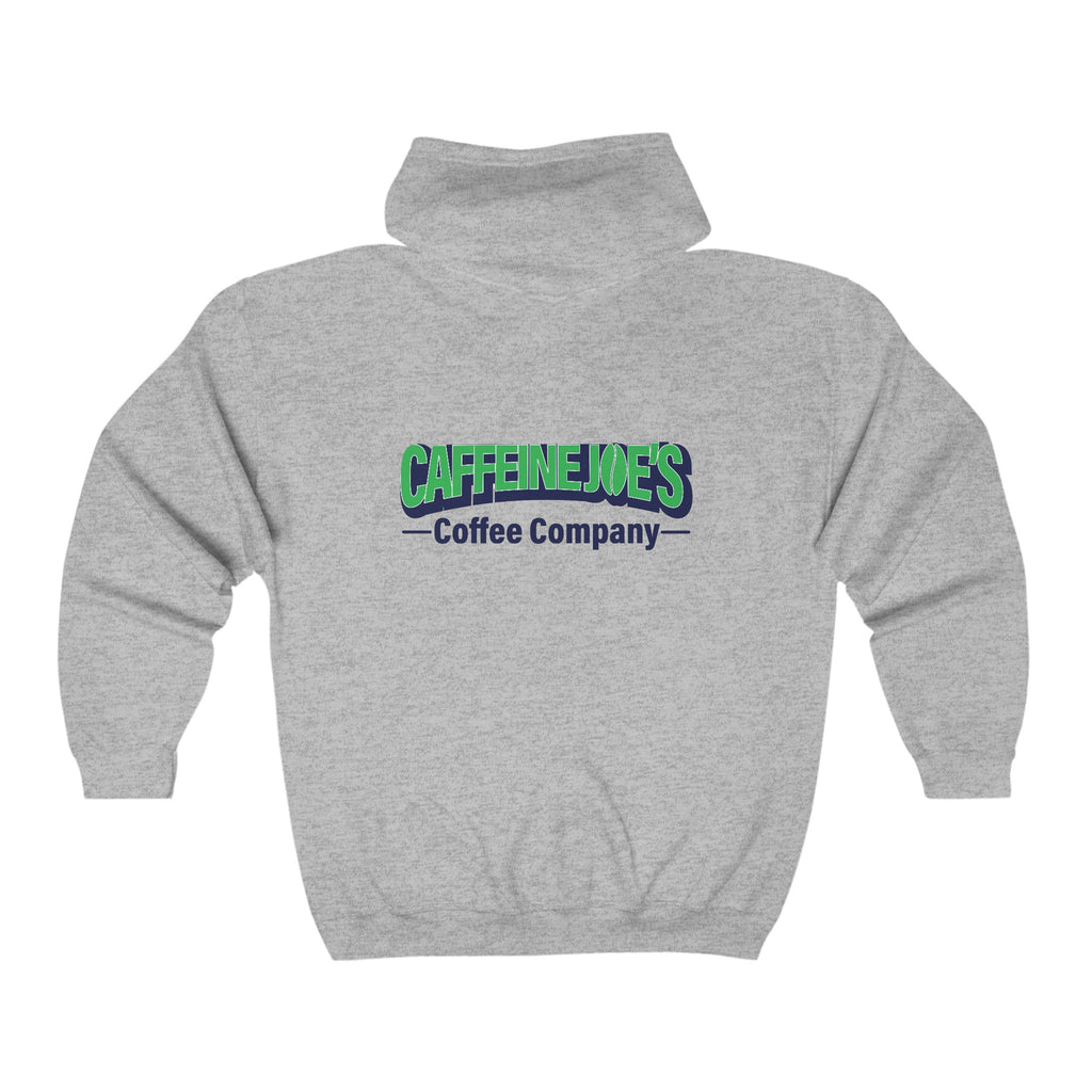 Unisex Heavy Blend full zip hoodie with hood, printed by Printify, featuring a comfortable, casual design in a neutral color.