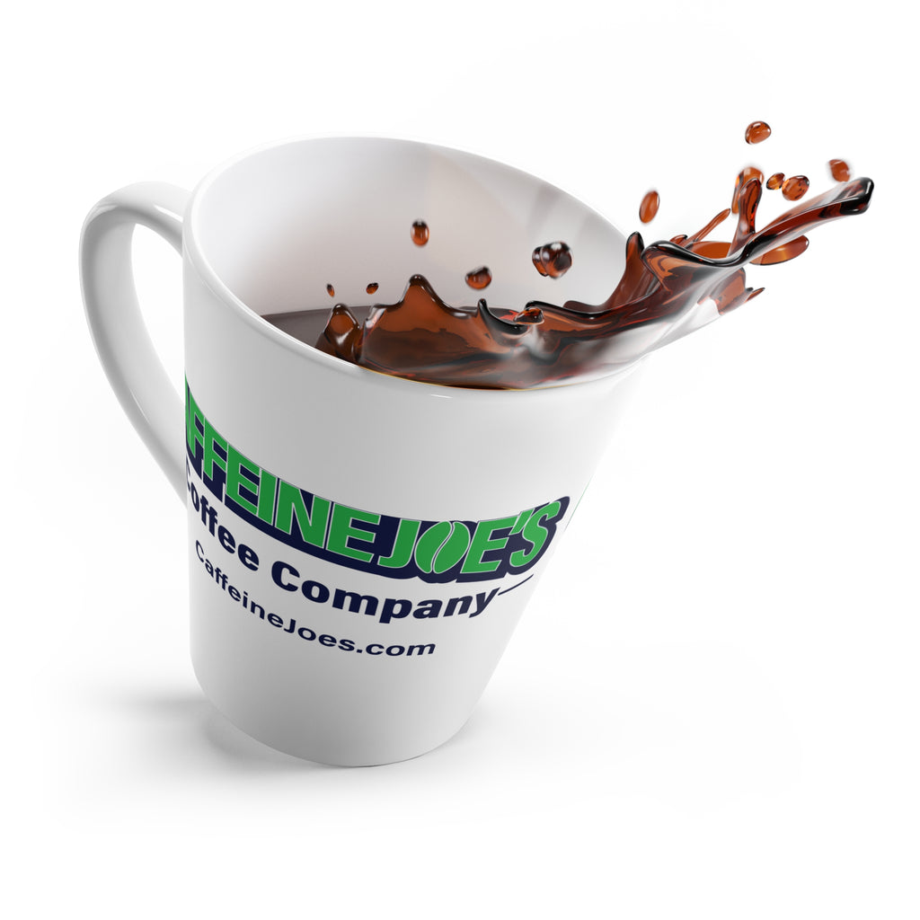 12oz Caffein Joe's Coffee latte mug with printed design, ceramic coffee mug for hot beverages, by Printify